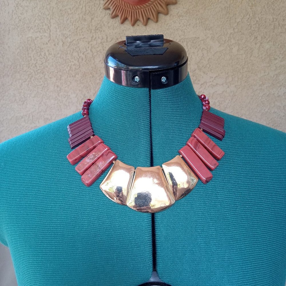 Red and Gold Stone Bead Necklace